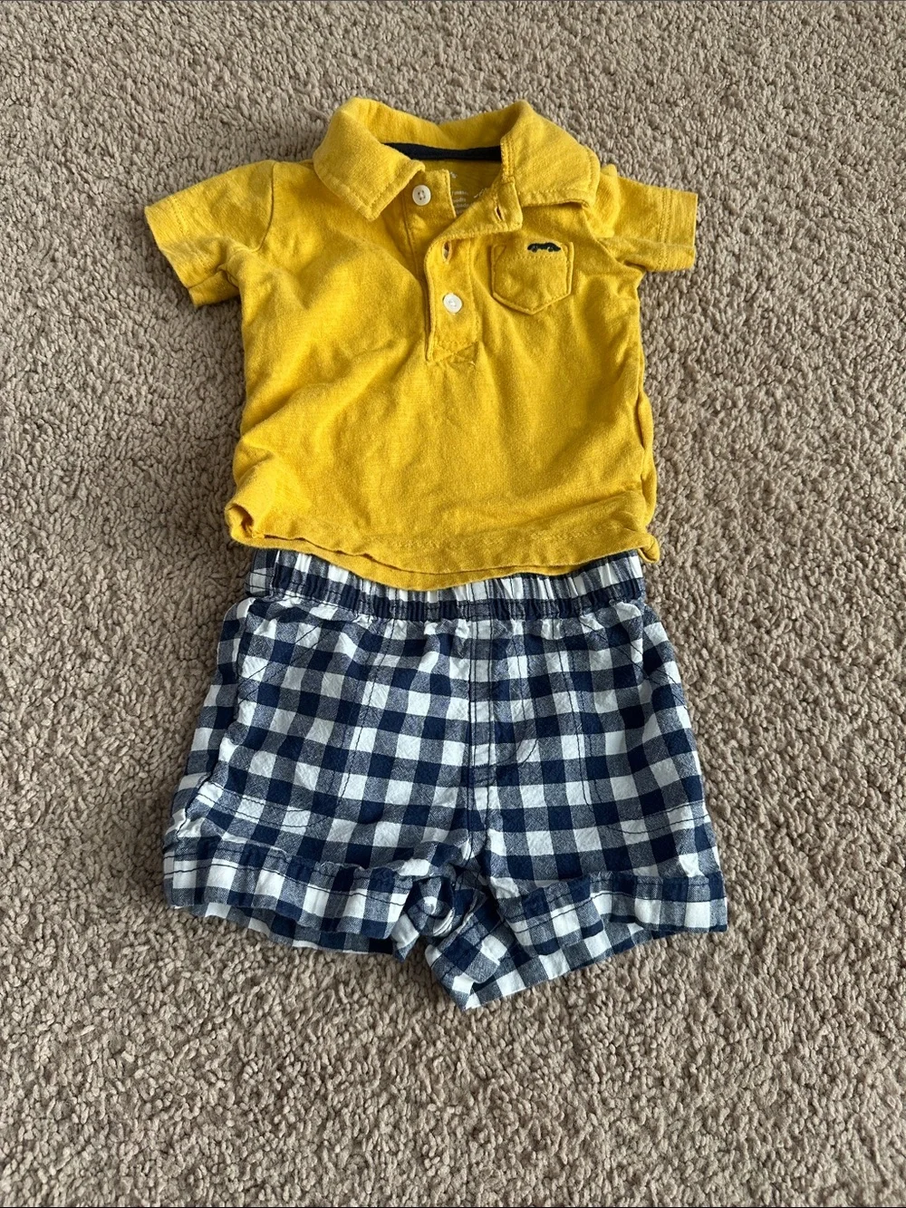 Carter's Yellow Polo Top with Blue Check Shorts